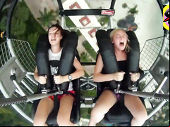 Hot babes on the fastest roller coaster