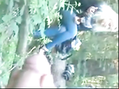 Smoking girls watch him masturbate in the woods
