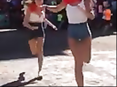 Sexy upskirt at the running of the bulls